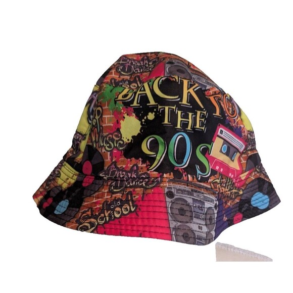 Back To The 90's Bucket Hat Boom Box Colorful Graffiti Breakdance Hip Hop Cap - Picture 3 of 4